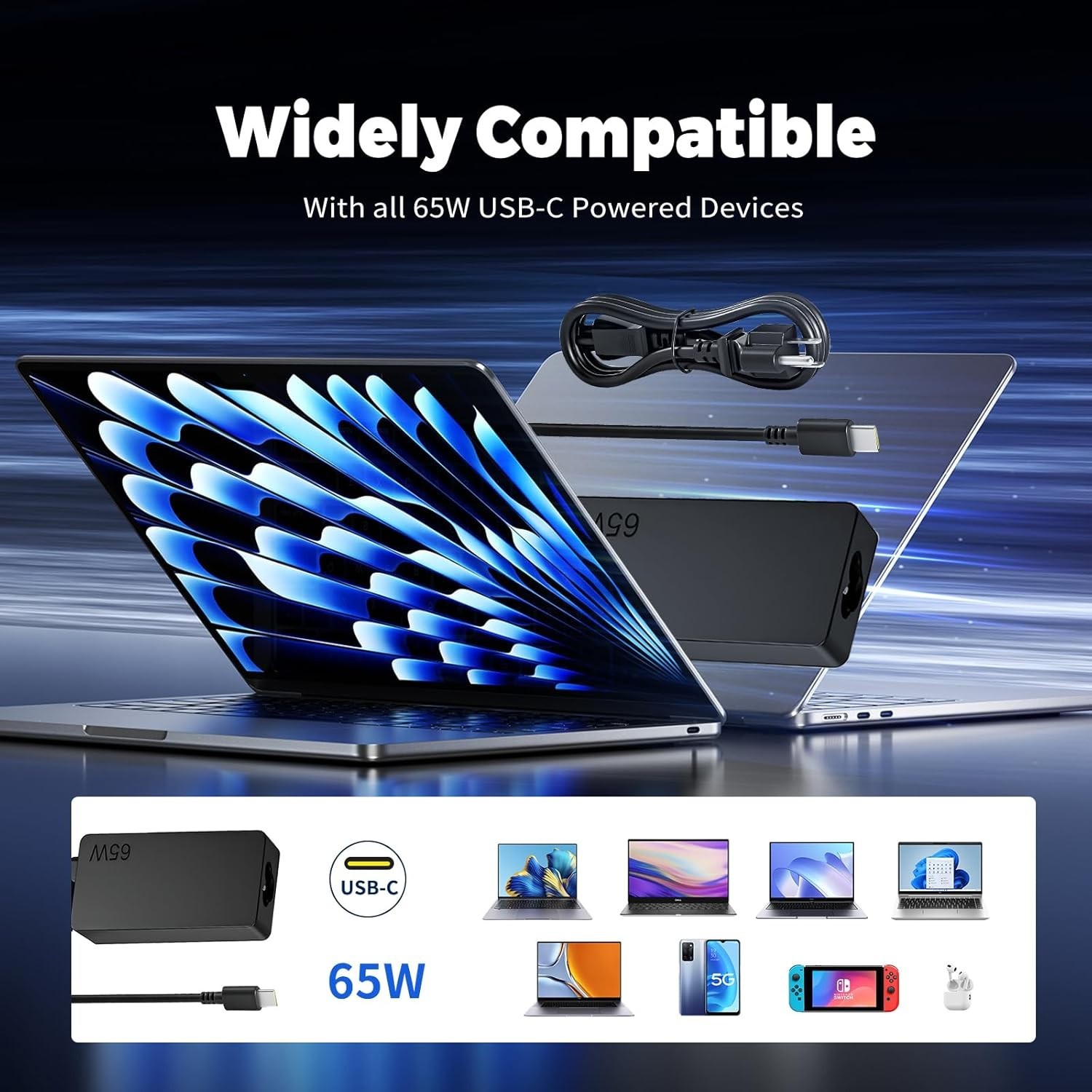 Genuine 65W USB C Laptop Adapter Charger For Lenovo Thinkpad Yoga ADLX65YDC2A