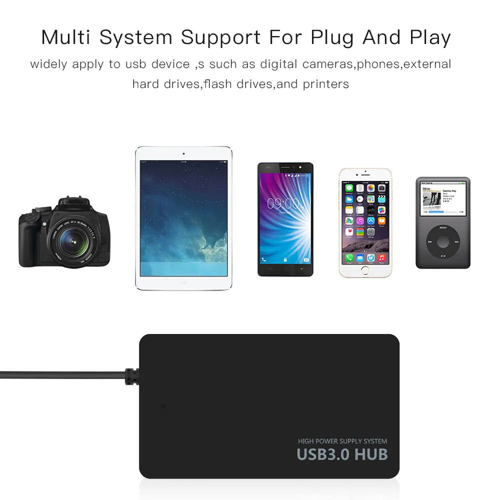 USB Hub 7 Port On/Off Switch High Speed Splitter AC Adapter Cable PC Laptop Lot