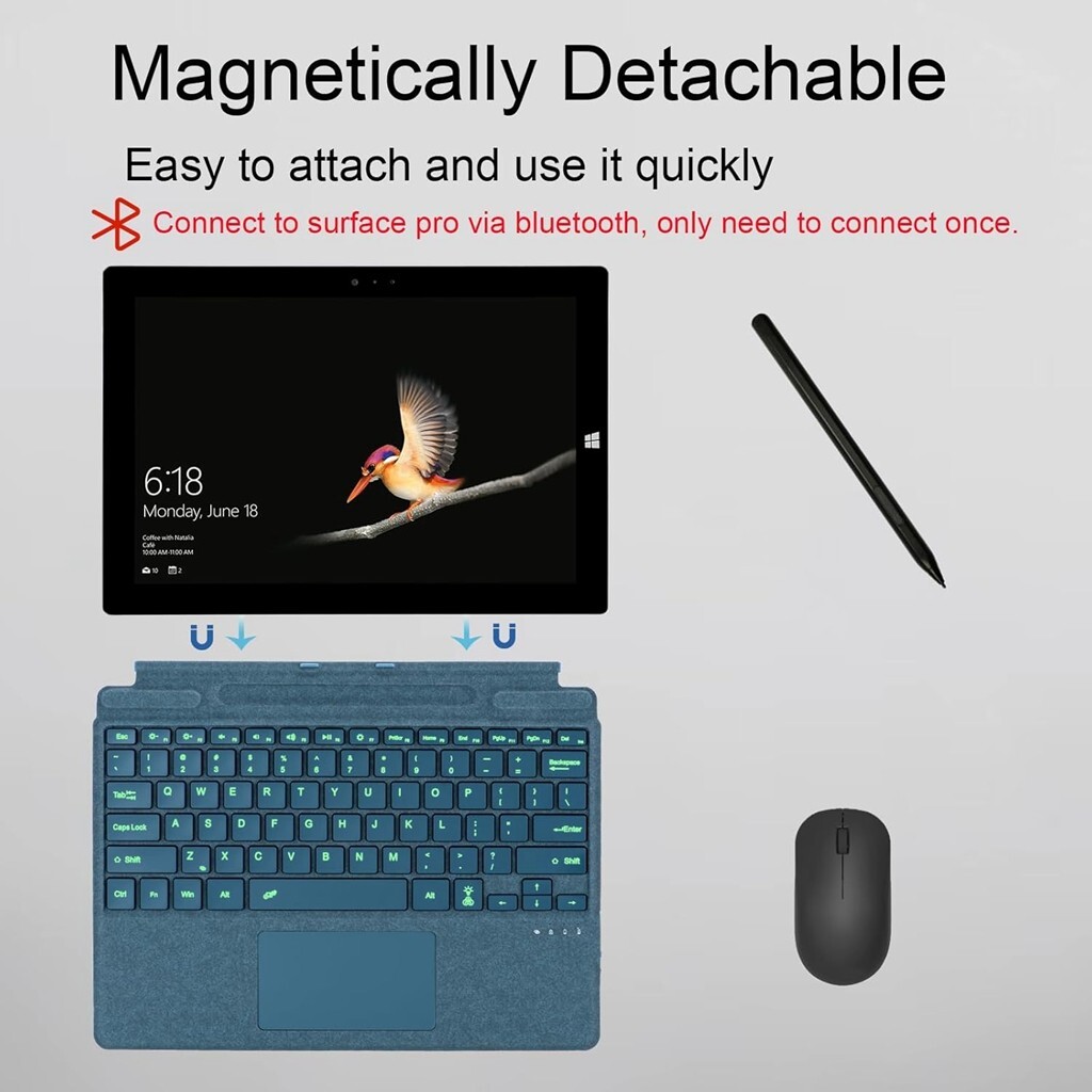 Backlit Wireless Slim Keyboard Touchpad for Microsoft Surface Pro 8/9/X/10/11