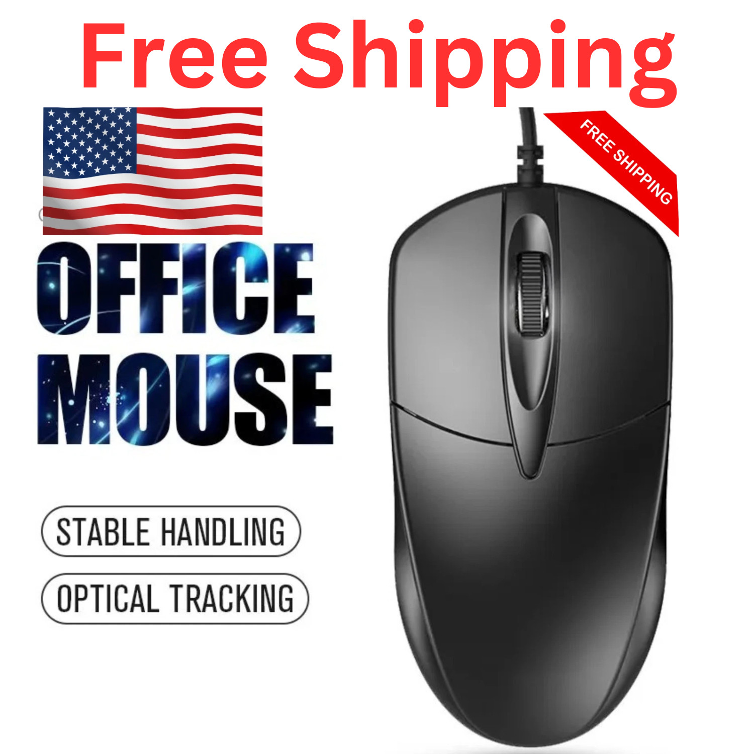 USB 2.0 Optical Wired Scroll Wheel Mouse PC Laptop Notebook Desktop Black Mice