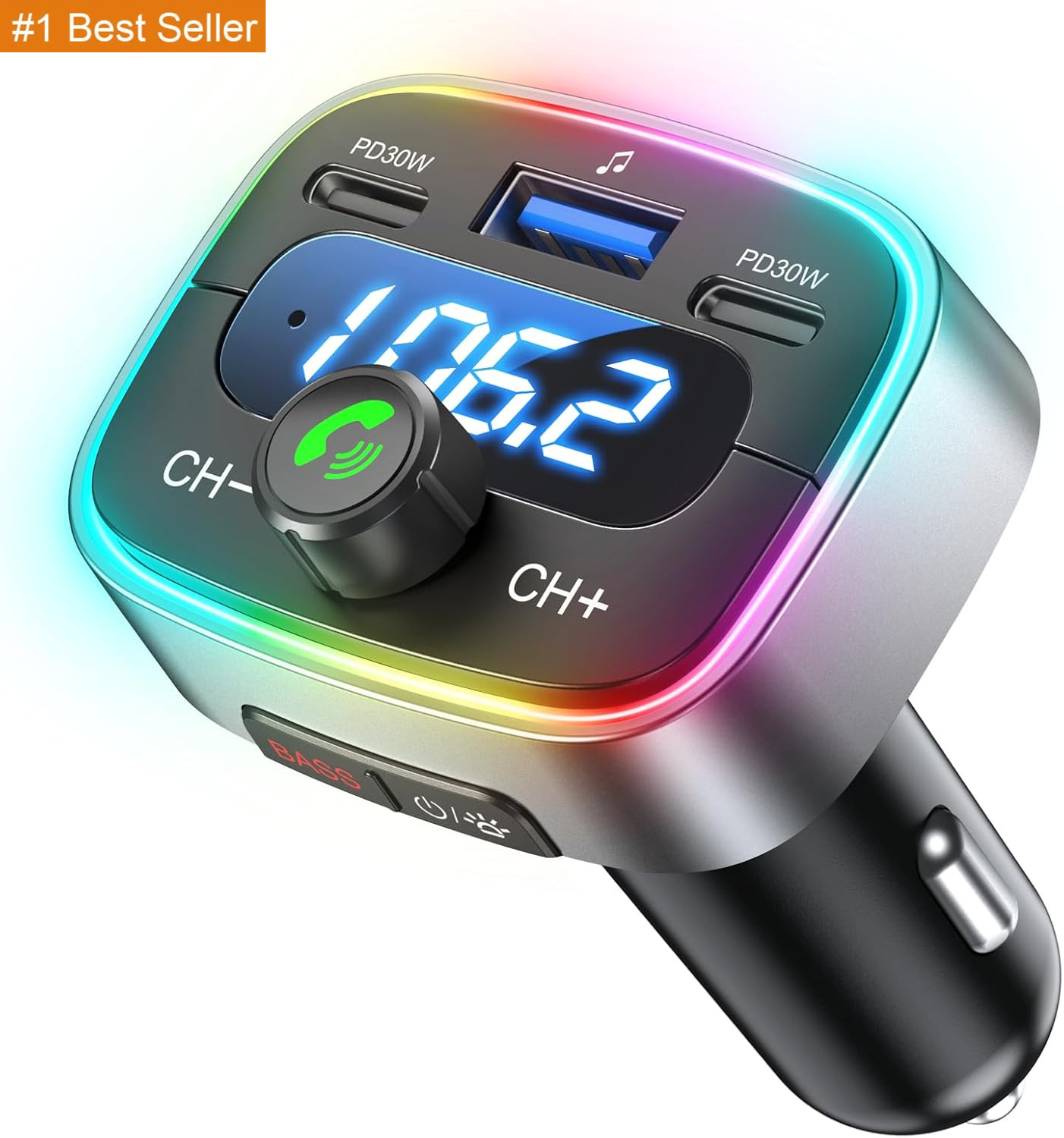 Bluetooth 5.4 Car Adapter 60W Charging USB Bluetooth Adapter for Car,Wireless Fm