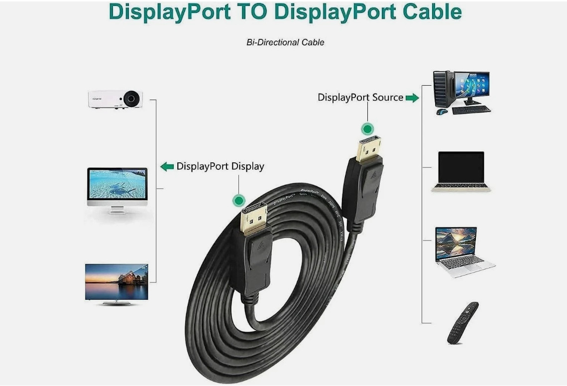 6FT DisplayPort Cable Male to Male, 4K High Definition DP Cord with Latches