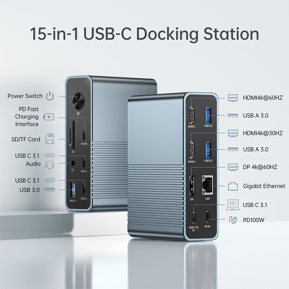 ACASIS USB-C Docking Station 3 monitors | Dual HDMI 4K@60Hz & Gigabit Ethernet
