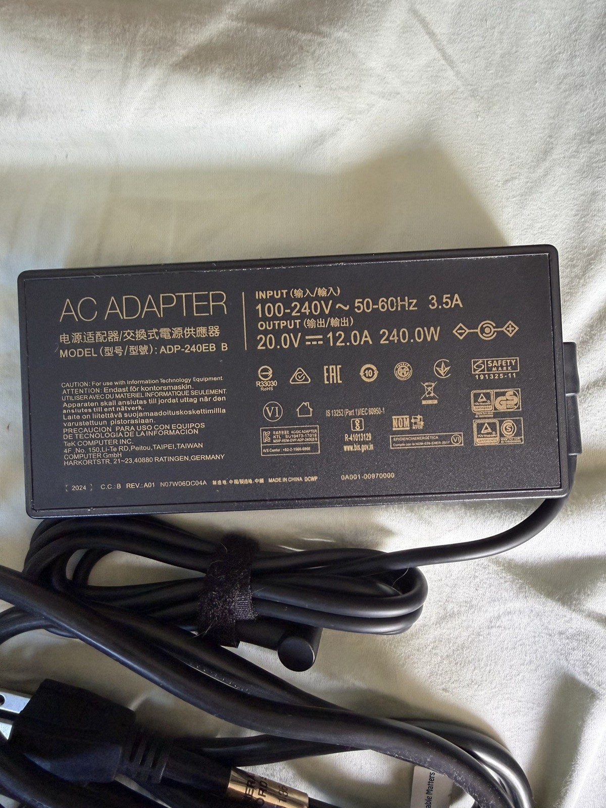 ASUS ADP-240EB B AC Adapter Charger, 20V, 12A – Black