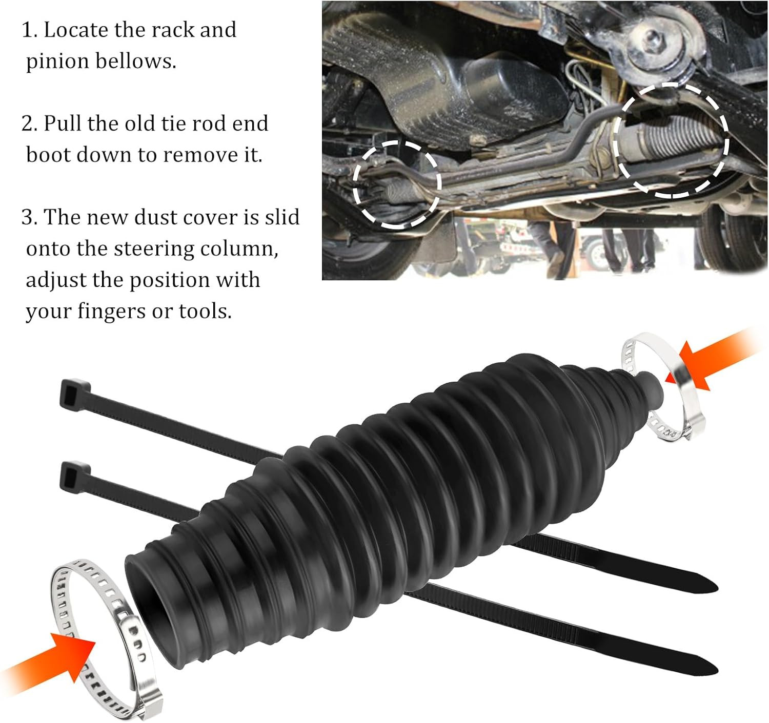 2PCS Universal Multi-Size Adjustable Inner Tie Rod Rack and Pinion Boot Kit