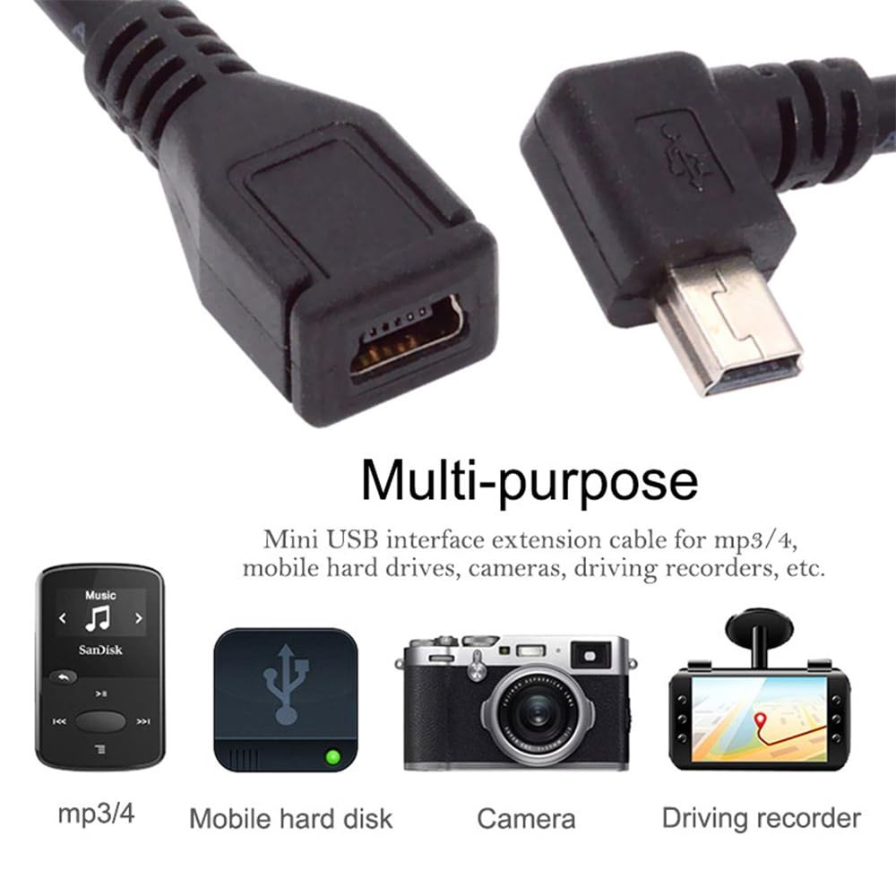30cm 90 Degree Right Angled Mini USB 5-Pin Male to Female Extension Cable