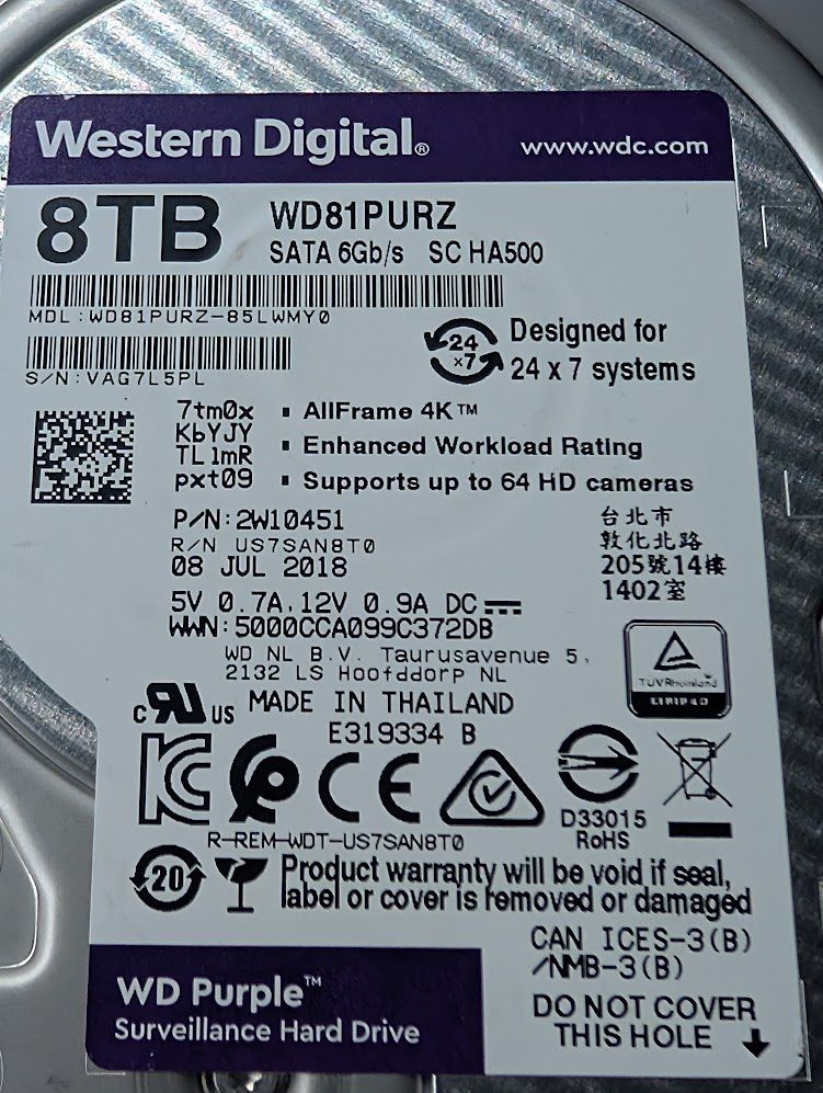 Western Digital 8TB Purple WD81PURZ 5.4K SATA 6gb/s 3.5″ Surveillance HDD