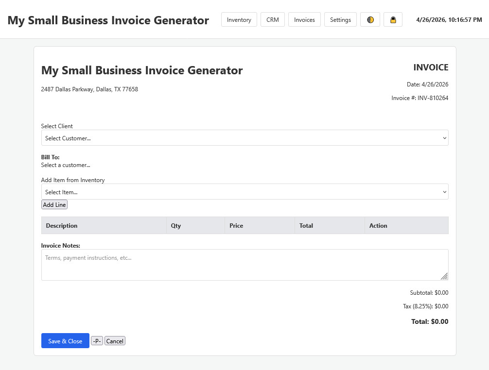 Universal O.S. – Small Business Invoice Generator, CRM and Inventory Management