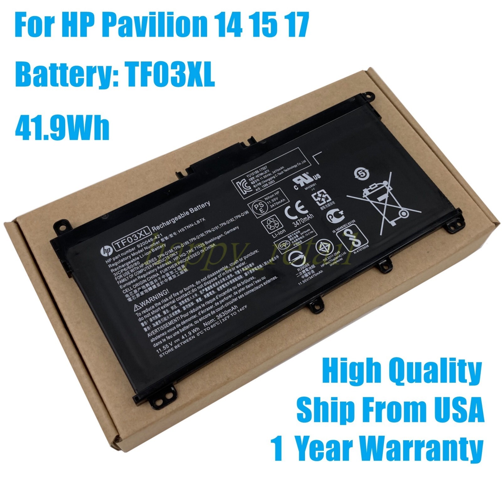 OEM Battery TF03XL 41.9Wh For HP Pavilion 920070-855 920046-121 920046-421 15 17
