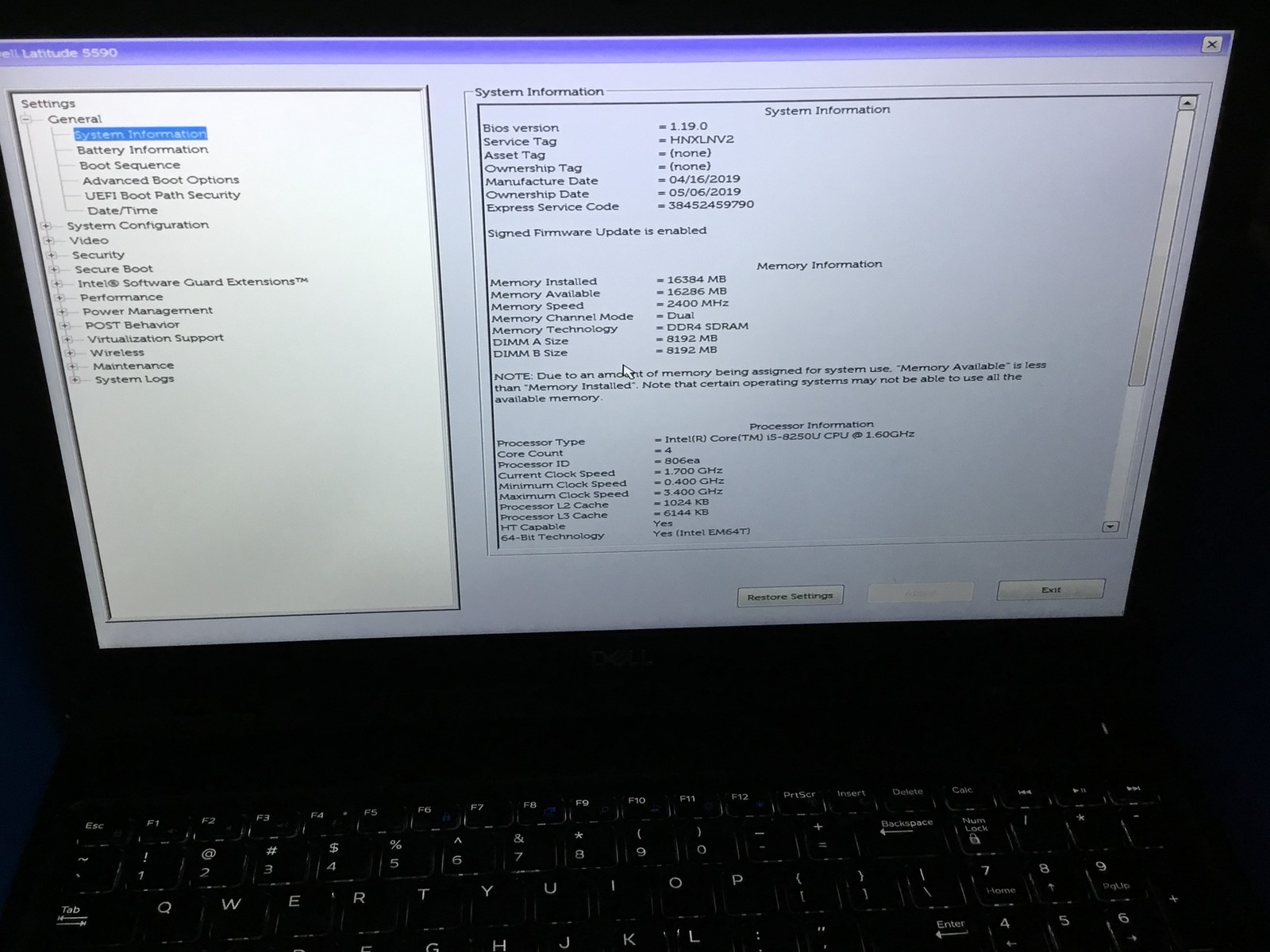 Dell Latitude 5590 15.6″ Laptop i5-8250U@1.60 16GB RAM 256SSD BT CAM BKLIT FHD