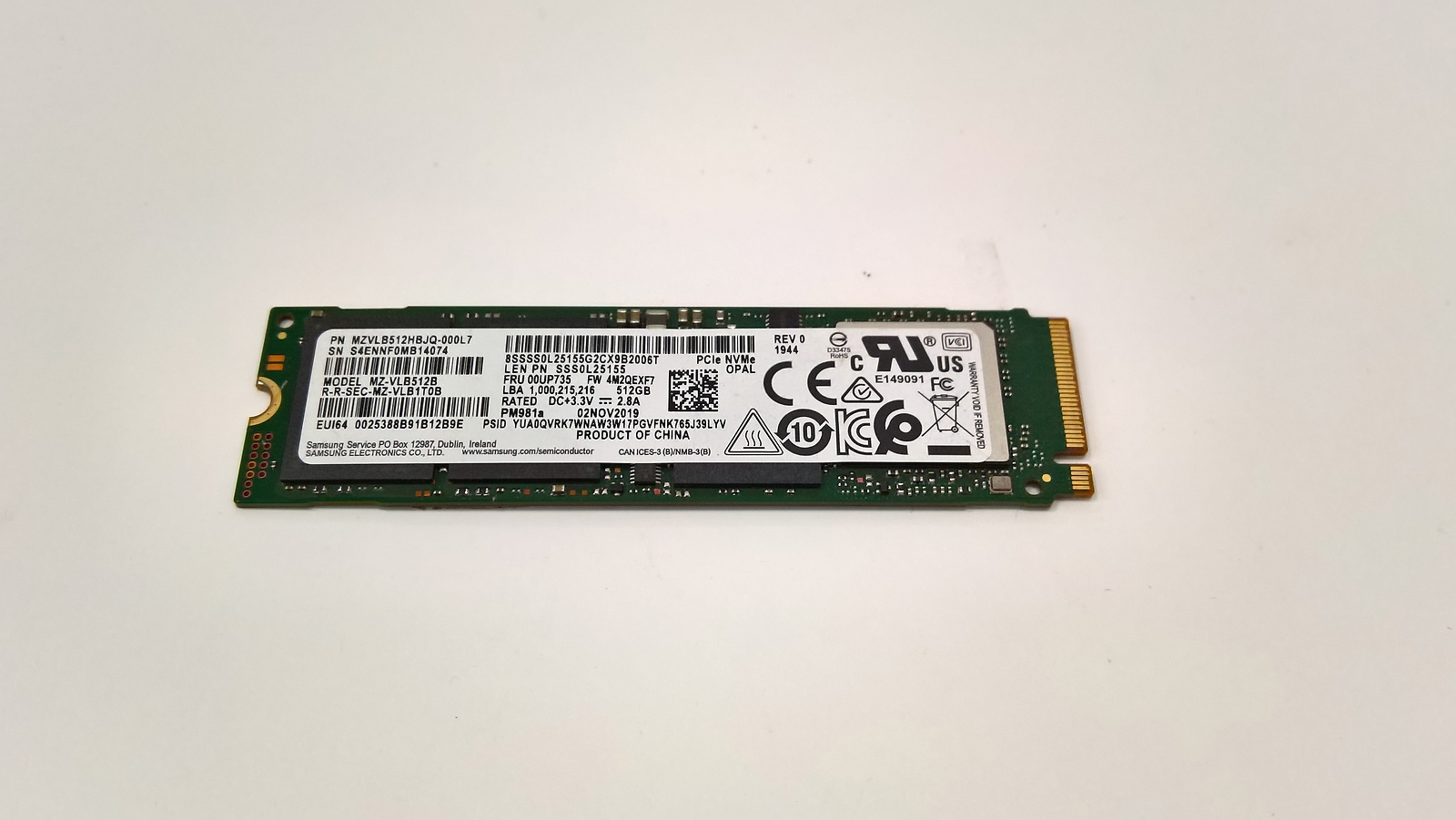 Samsung PM981a MZ-VLB512B 512 GB NVMe 80mm SSD