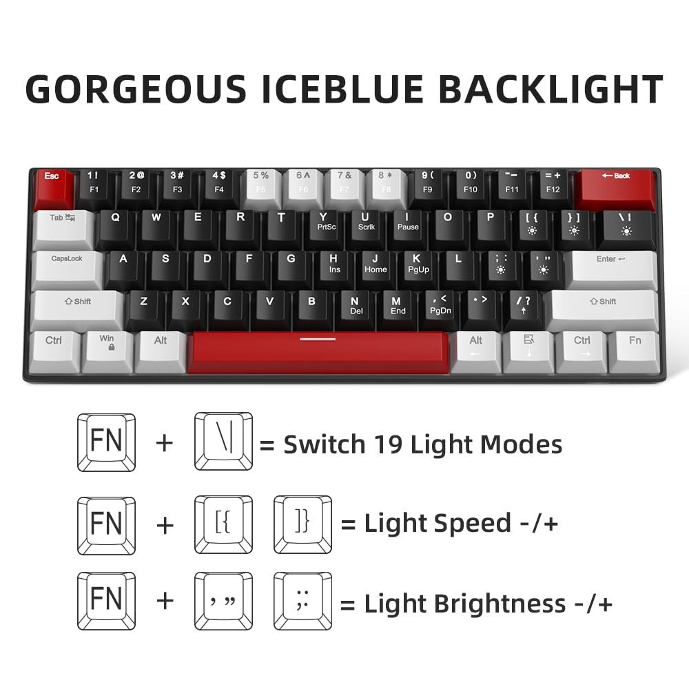 60% Mechanical Gaming Keyboard,Mixed Color Keycaps Gaming Keyboard with Linea…