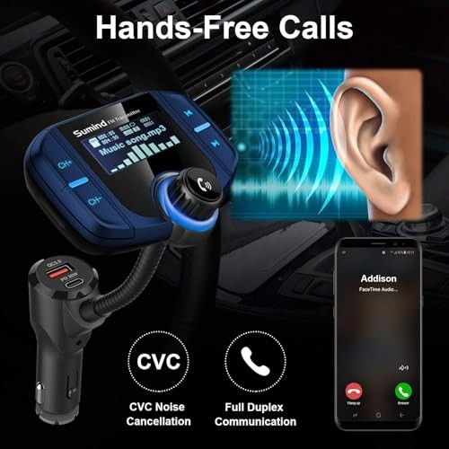 2026 Upgraded Wirelesstooth Car Adapter FM Transmitter, 1.7” LCD Blue PD
