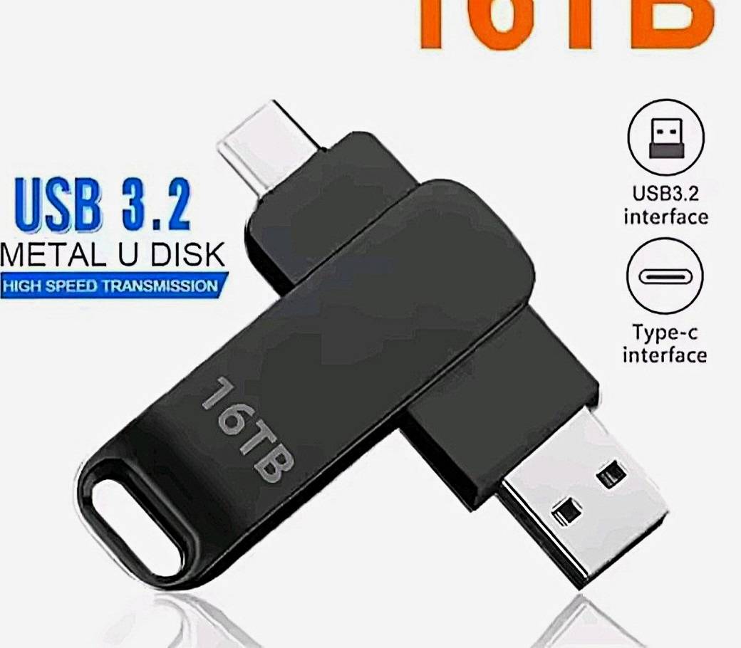 16TB USB 3.2 Metal Dual-Drive USB Flash Drive USB-C/USB-A Black