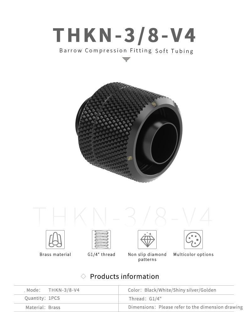 Barrow G1/4″ to 10/16mm 3/8″ID 5/8″OD Compression Fitting Soft Tubing 10/16