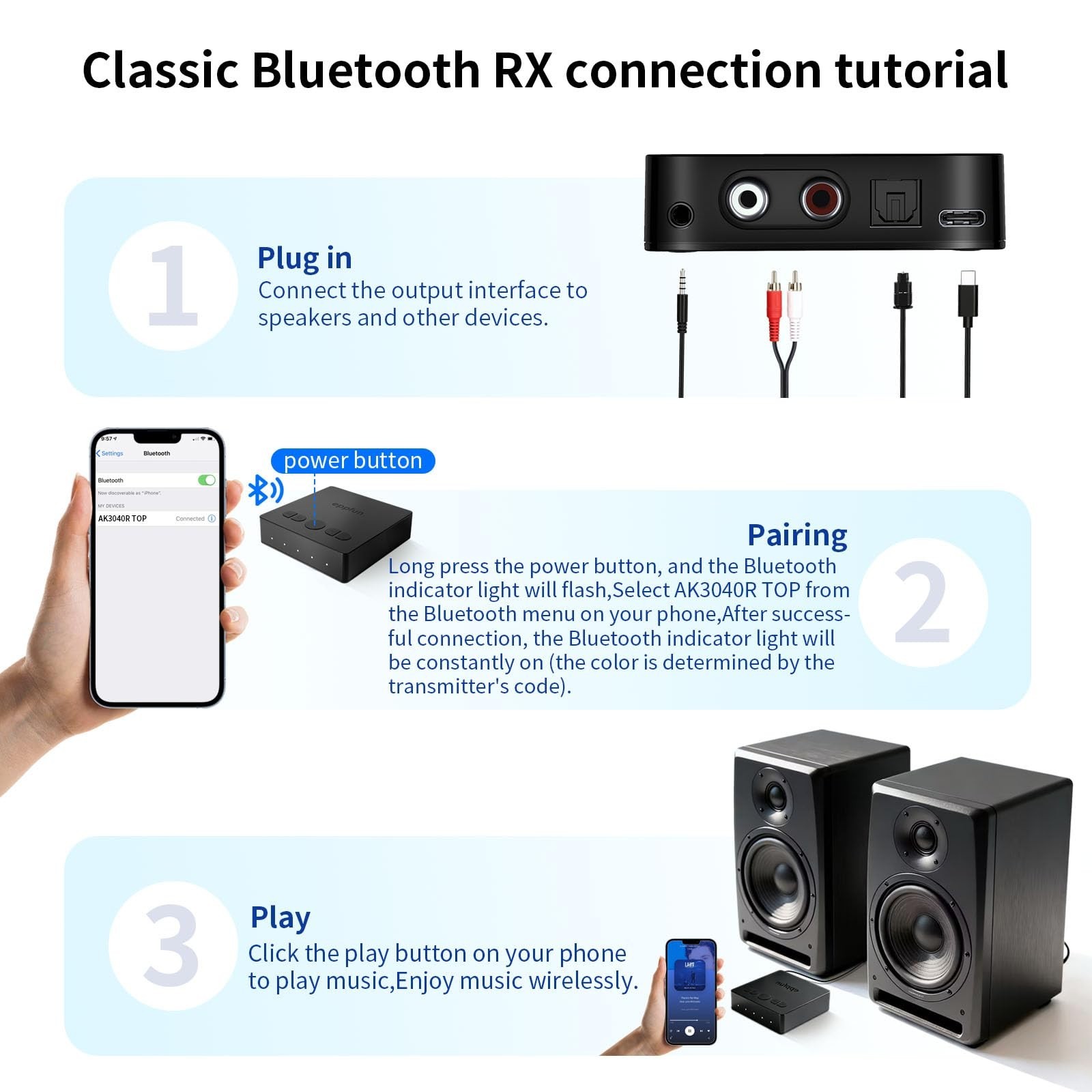Bluetooth 5.4 HiFi Audio Receiver, Qualcomm Chip, LDAC aptX HD, Optical AUX RCA