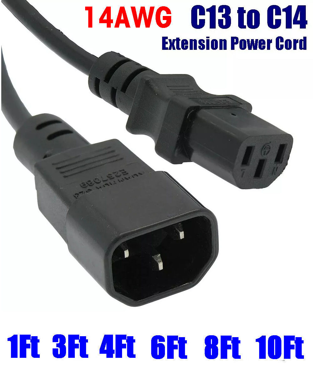 1Ft-10Ft Premium 14awg C13 to C14 Female-Male Extension Cable Power Cord IEC-320