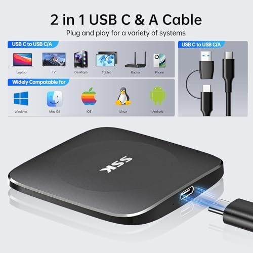 128GB Portable SSD External Drive, 550MB/s Fast USB 3.2 Type C & A Storage for i