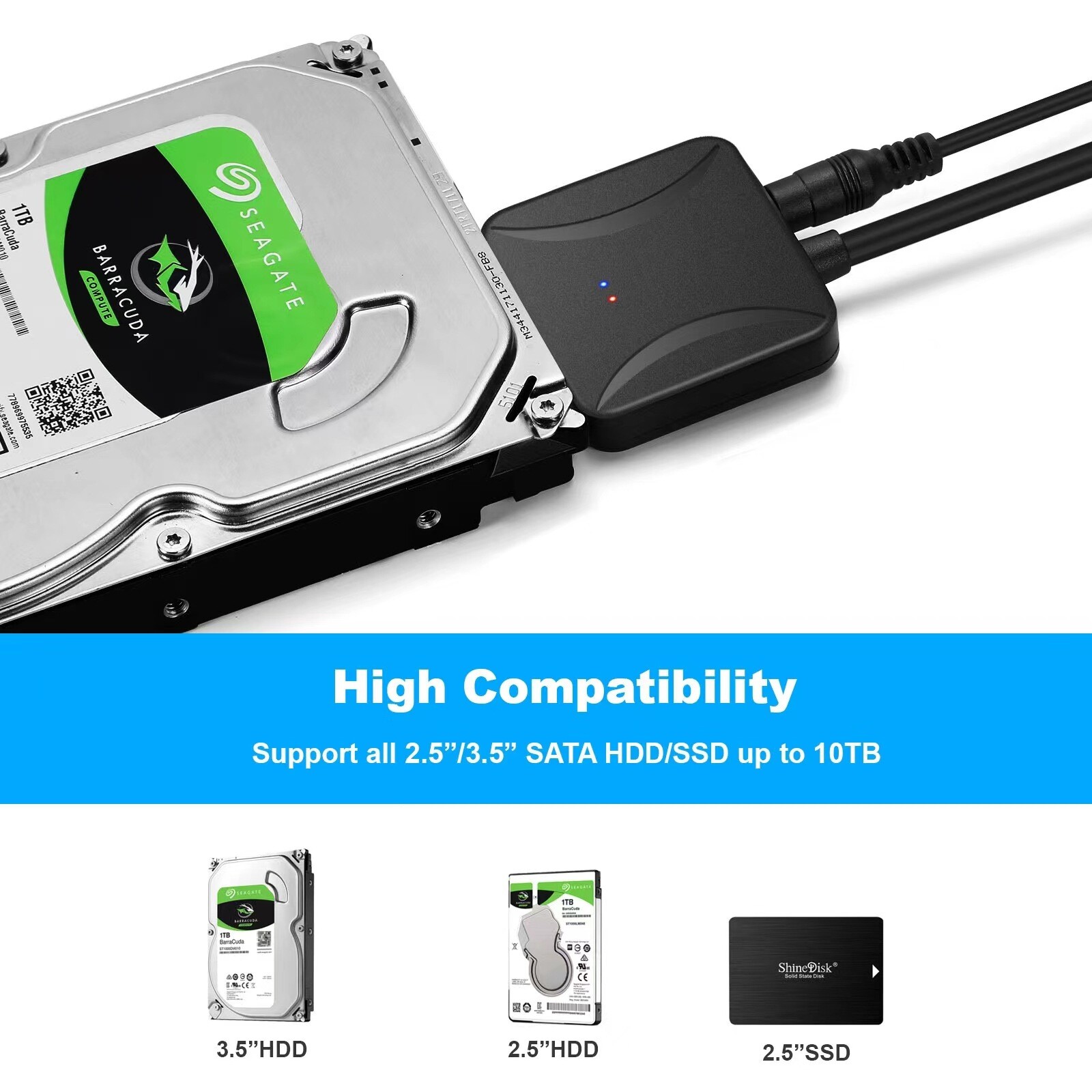 USB 3.0 to SATA External Hard Drive Reader 2.5″ 3.5″ HDD SSD Power adapter LOT