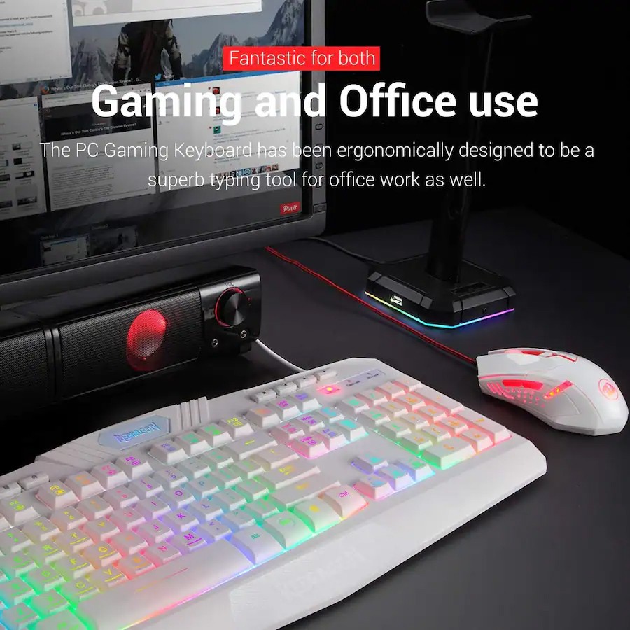 REDRAGON S101W Wired RGB Backlit Keyboard and Red Backlit Mouse Combo 3200 DPI