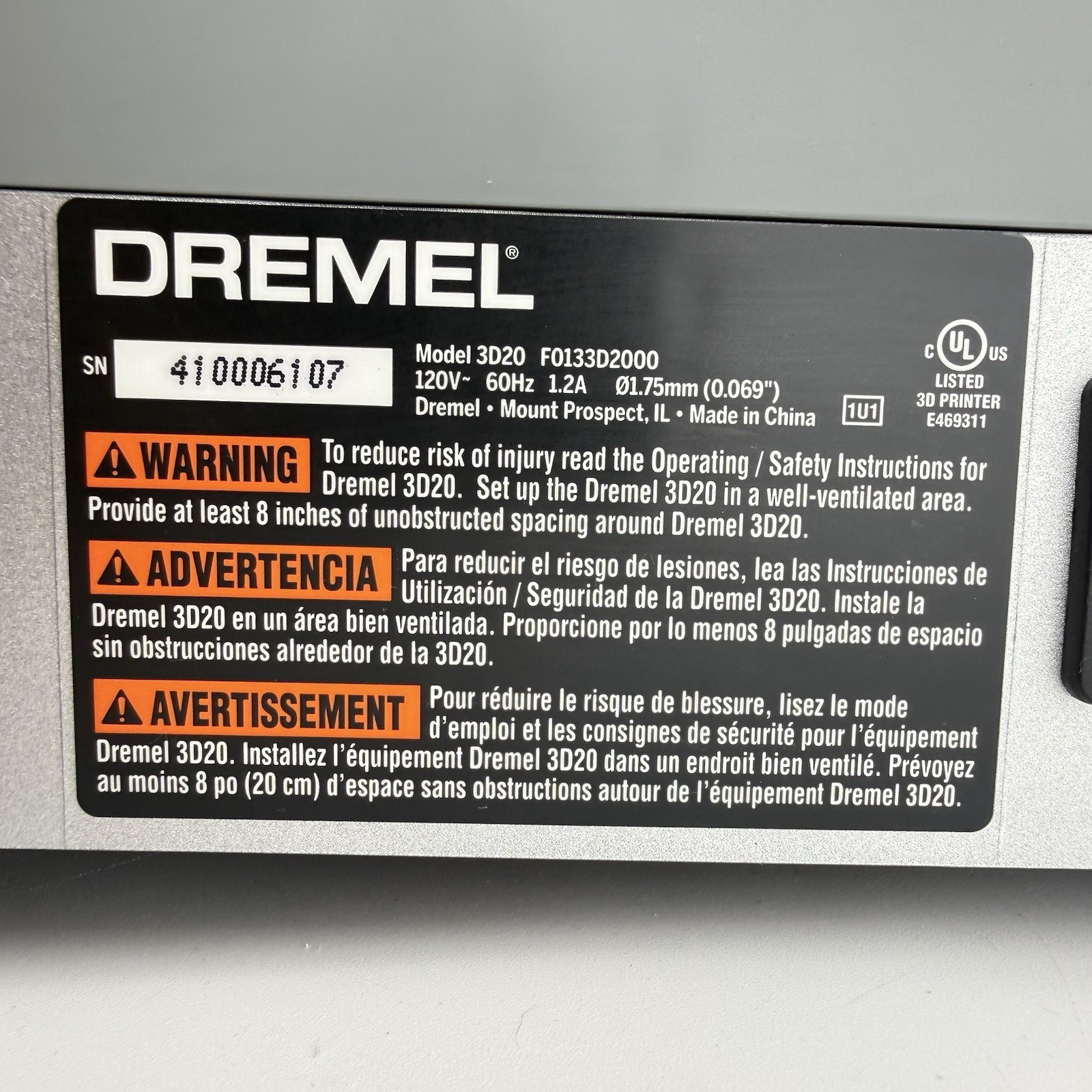 Dremel 3D20 Idea Builder 3D Printer F0133D2000 FDM Enclosed 3D20