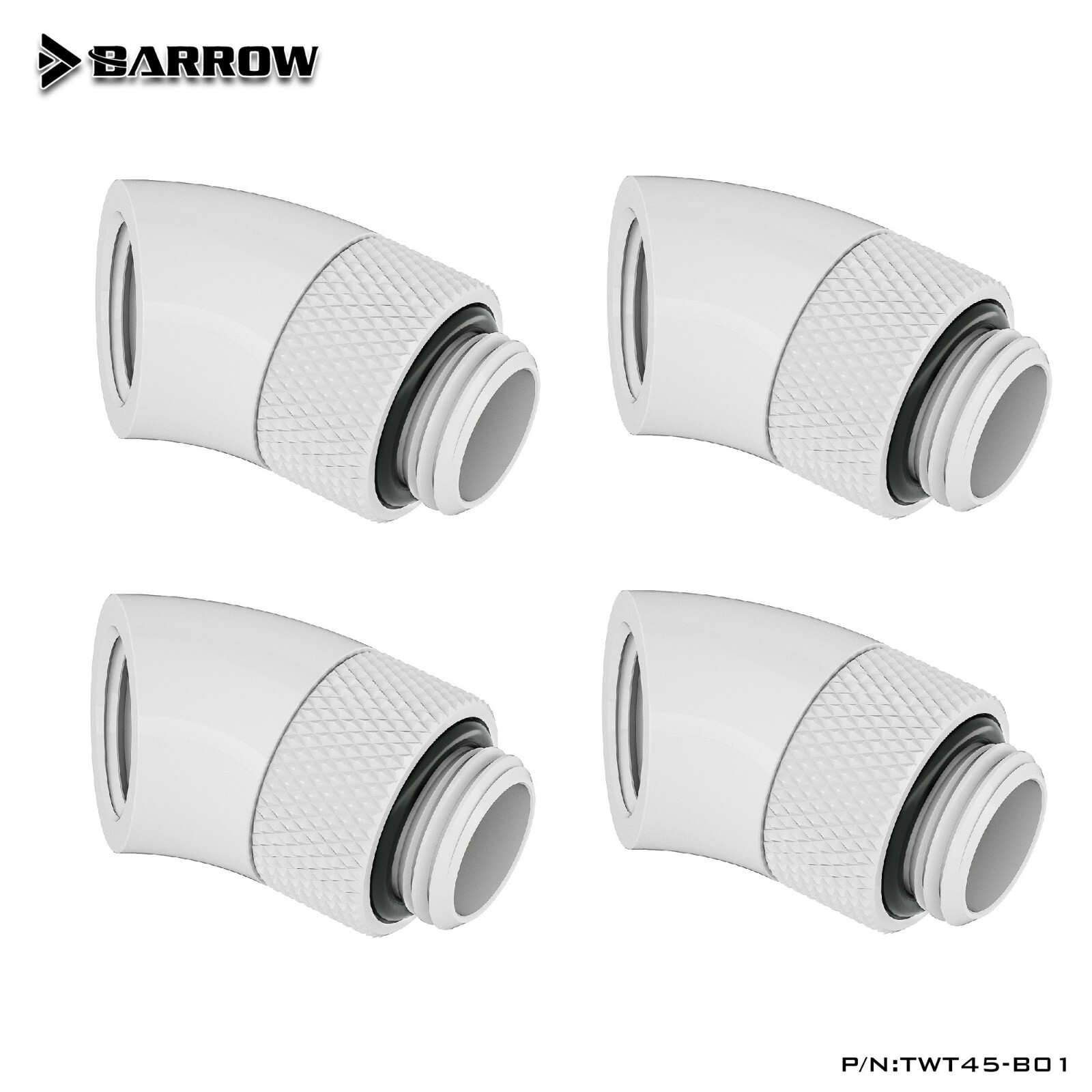 4 Pcs Barrow G1/4″ Angled 45 Degree Swivel Rotary Fitting Male to Female White
