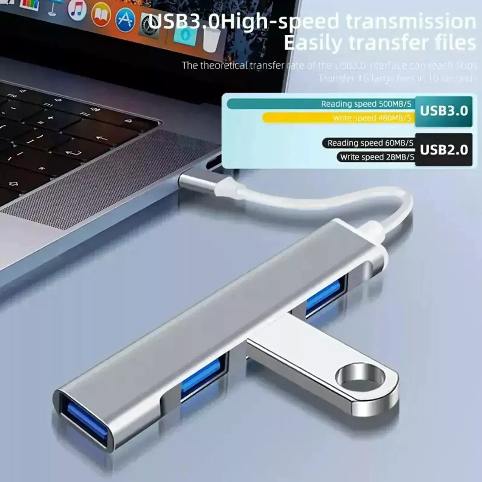 4 Port USB 3.0 Hub Splitter Adapter Charge High Speed For PC Laptop Mac Desktop