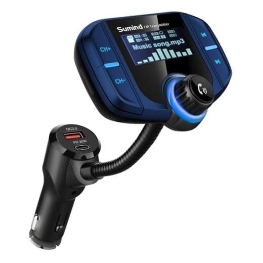 2026 Upgraded Wirelesstooth Car Adapter FM Transmitter, 1.7” LCD Blue PD