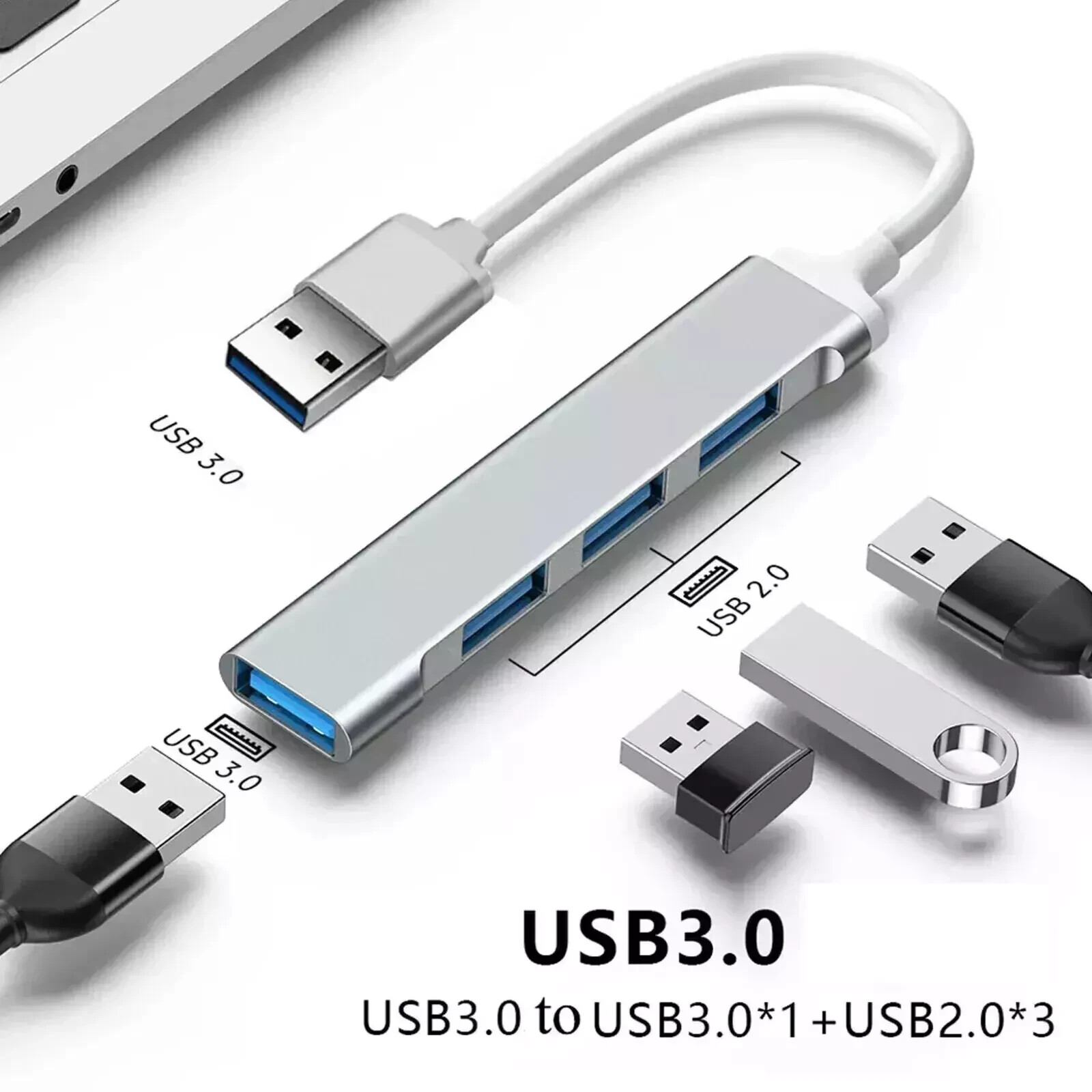 4 Port USB 3.0 Hub Splitter Adapter Charge High Speed For PC Laptop Mac Desktop