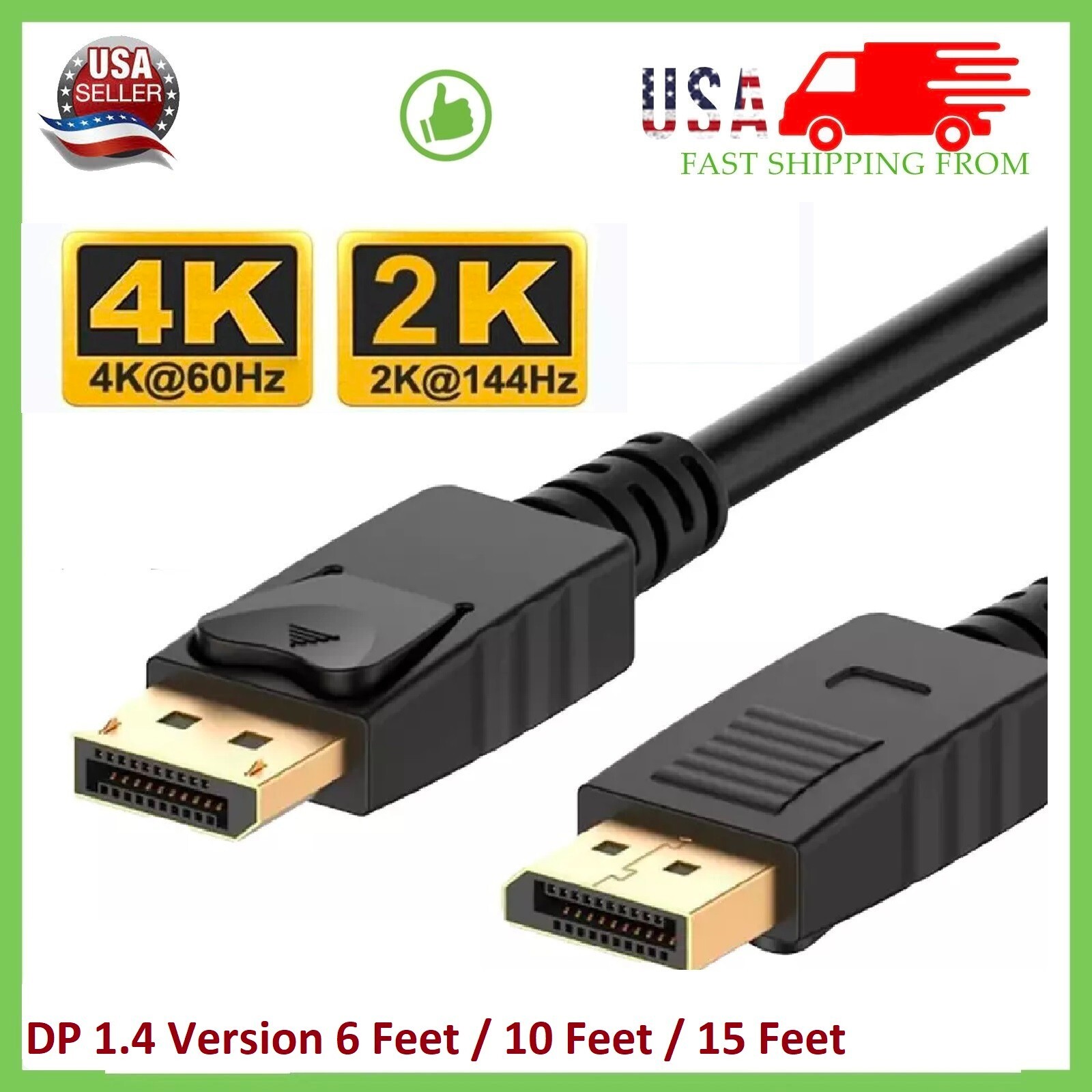 Displayport to Display Port Cable DP Male to Male Cord 4K 60hz HD 6ft/10ft/15ft