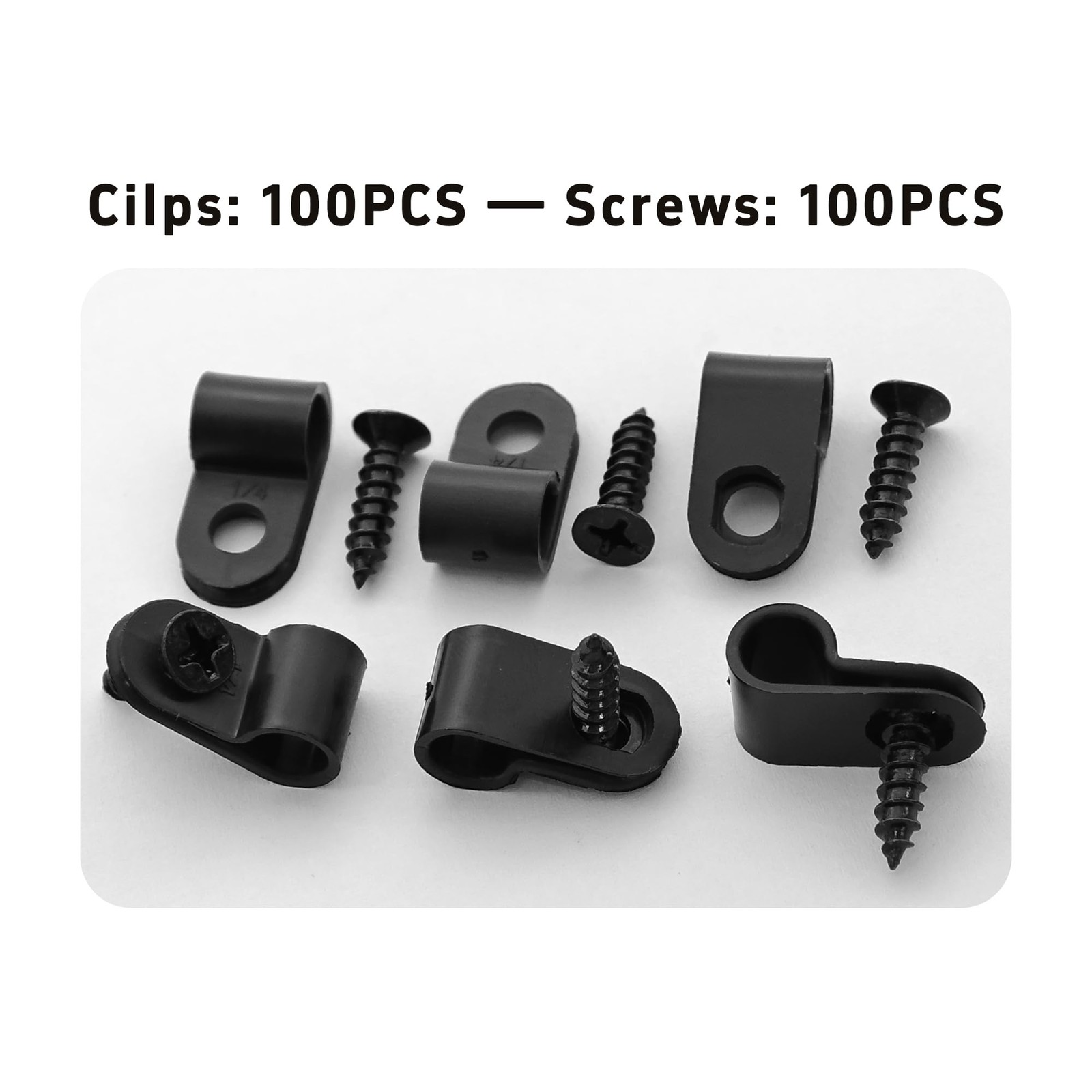 100 PCS RType Cable Clips 1/4″ Black Nylon Plastic Wire Clamps Screws Home