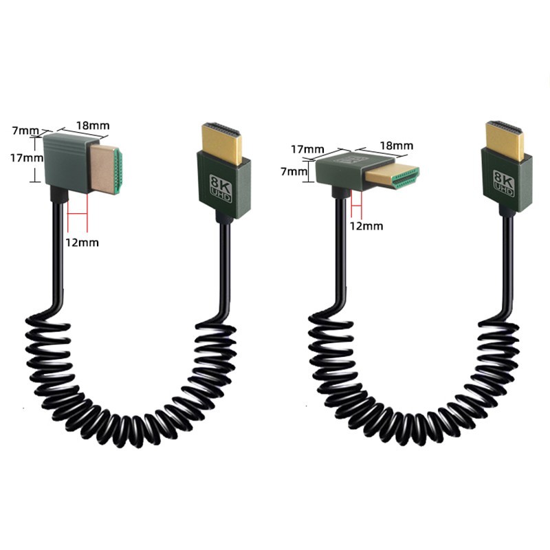 8K HDMI to MINI/Micro HDMI Coiled Cable 90 Degree Angled 2.1 Cable for Camera PC