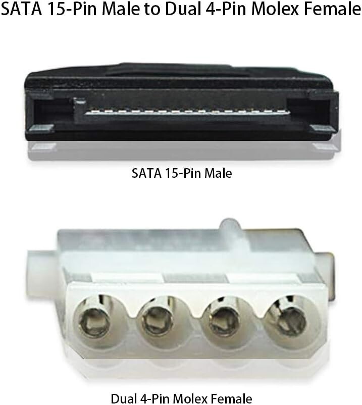 6″ SATA 15-Pin Male to Dual 4-Pin Molex Female Y Splitter, 308977