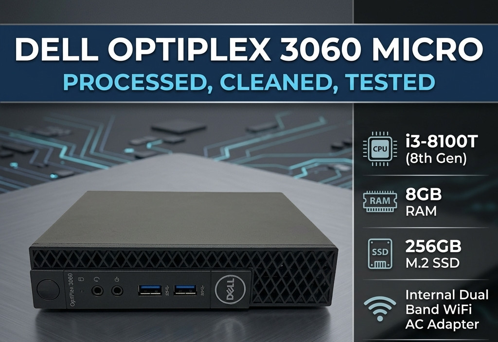 Dell OptiPlex 3060 Micro PC Core i3-8100T 3.1GHz 8GB RAM 256GB M.2 SSD WiFi