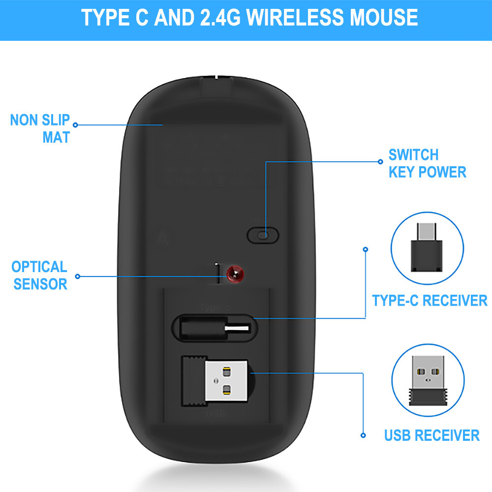 USB-C Dual Wireless Mouse For Macbook Pro 14 16 A2442 A2485