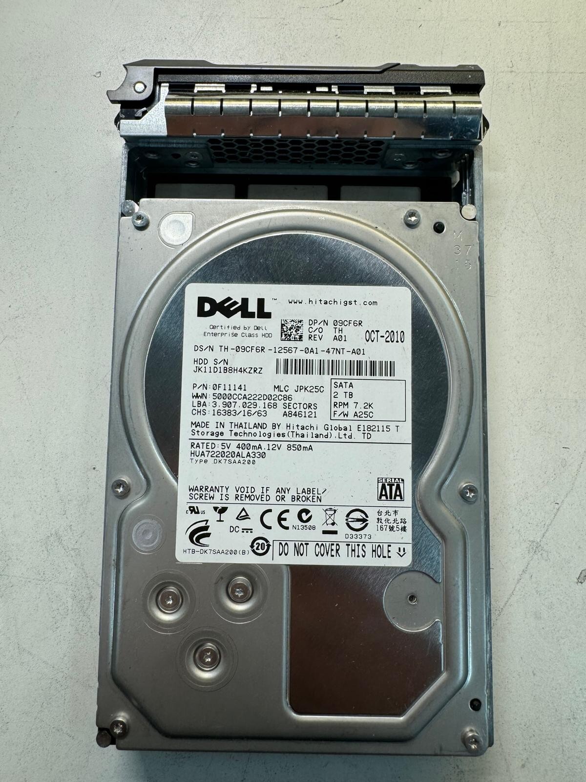 DELL HUA722020ALA330 0F11141 09CF6R 2TB 7.2K RPM 64MB CACHE 6Gb/s SATA 3.5″ HDD