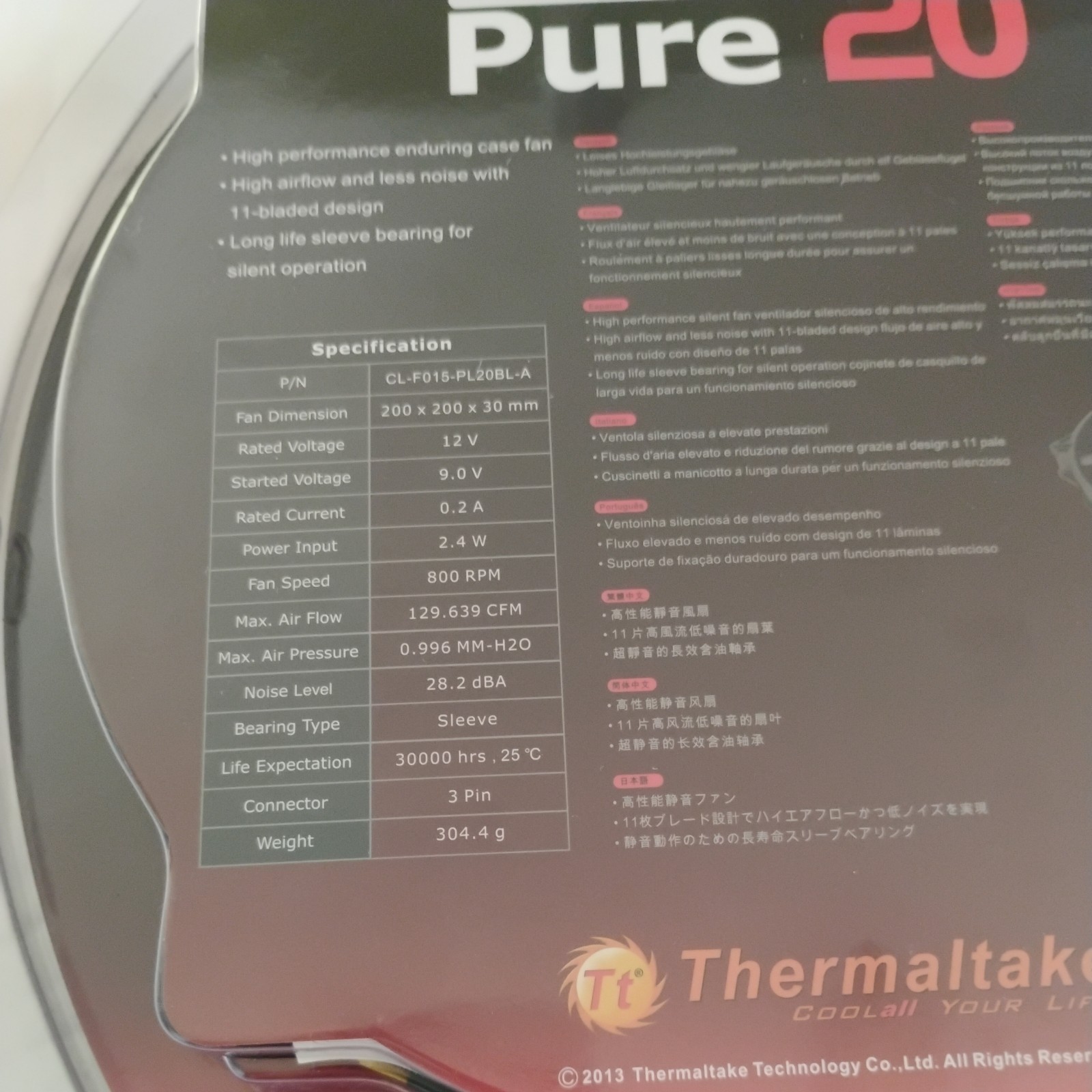 Thermaltake Pure 20 Computer Case Fan 200x200x30mm – CL-F015-PL20BL-A