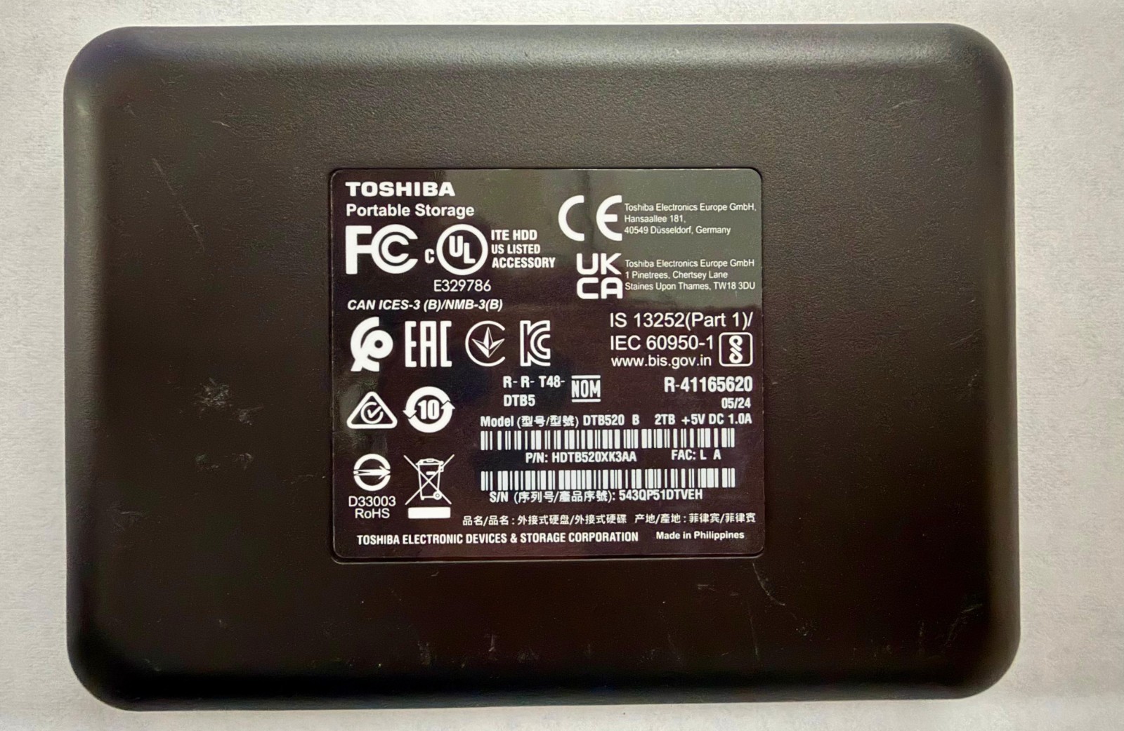 Toshiba Canvio Basics 2TB External Hard Drive USB 3.0 HDTB520XK3AA