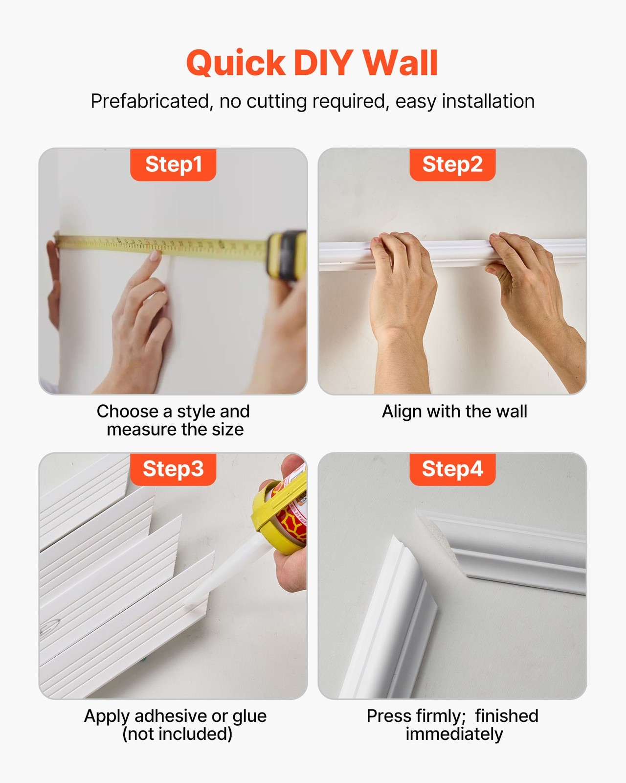 Wall Molding 3 Pack, Wainscoting Panels Kit, Lightweight Paintable Polystyrene,