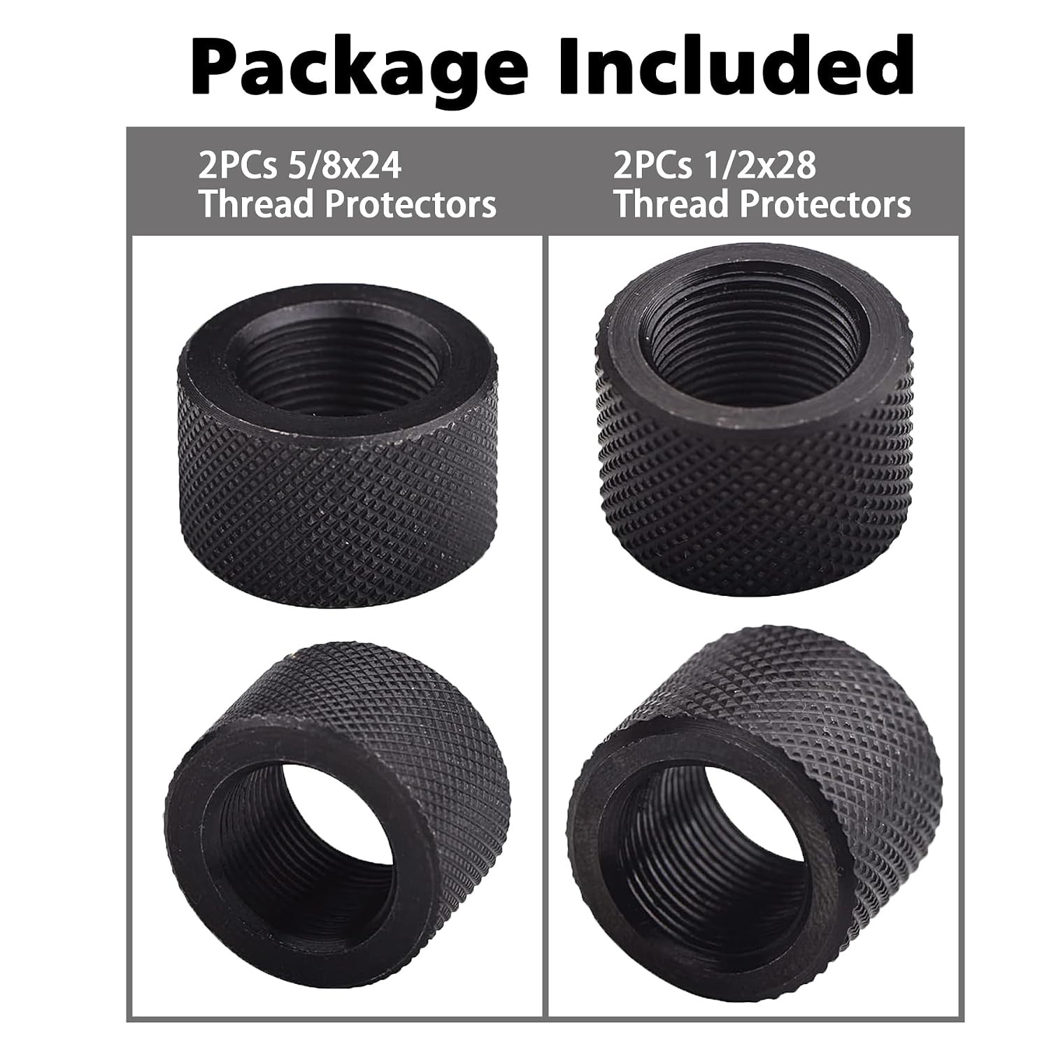 4 Pack 1/2 X 28 2PC & 5/8 X 24 2PC Steel Thread Protector