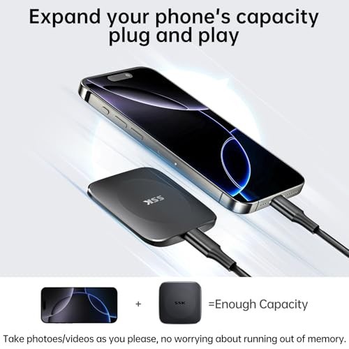 128GB Portable SSD External Drive, 550MB/s Fast USB 3.2 Type C & A Storage for i