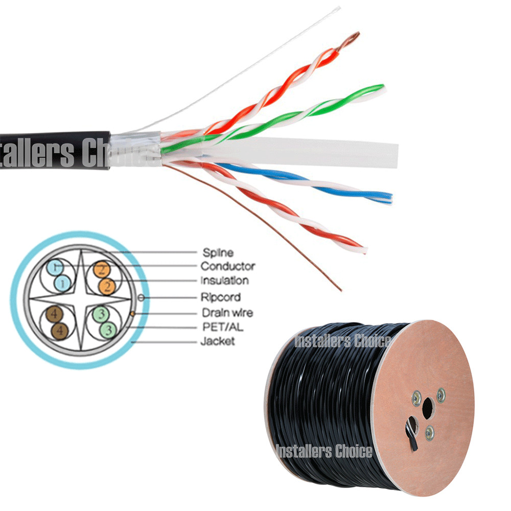 1000FT CAT6 FTP Shielded Outdoor Network Ethernet Cable Bulk 550MHz 23 AWG Black