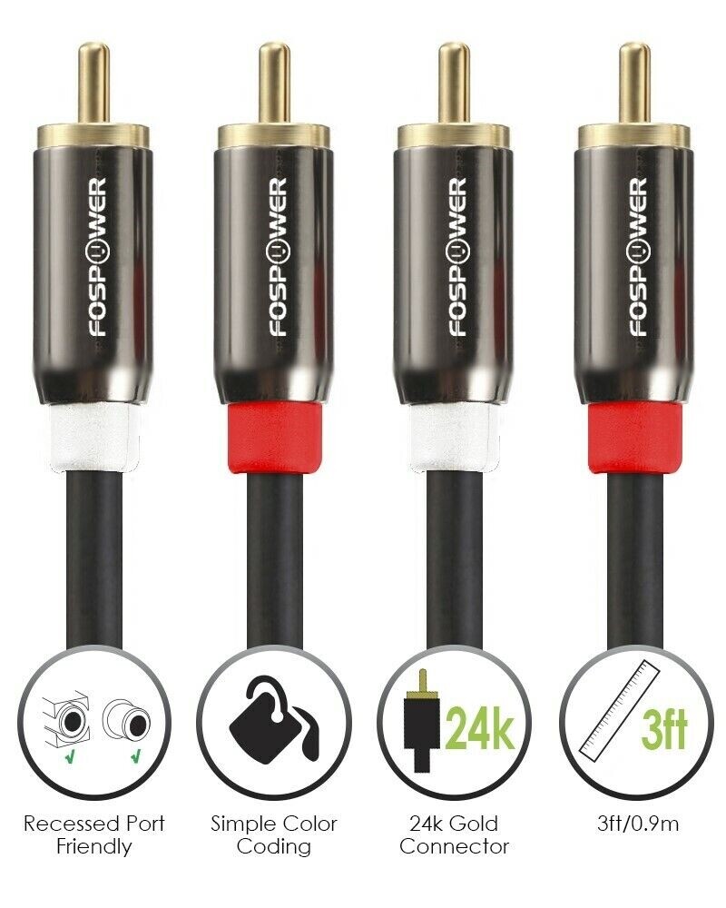FosPower 3 6 10 15 25 FT Gold Plated RCA Male L/R Stereo Audio Cable Cord Plug