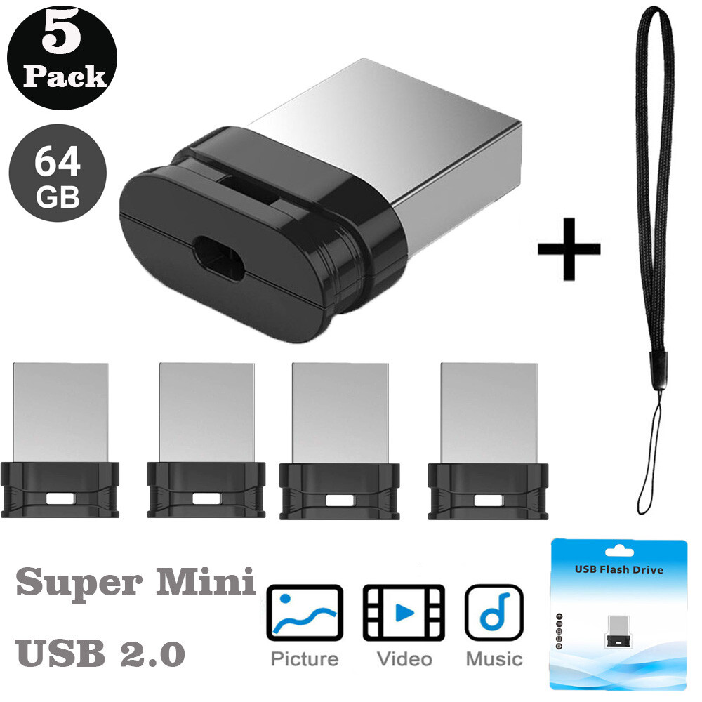 5PCS 64GB Mini USB 2.0 Flash Pen Drive U Disks Memory Stick Drive with Lanyard