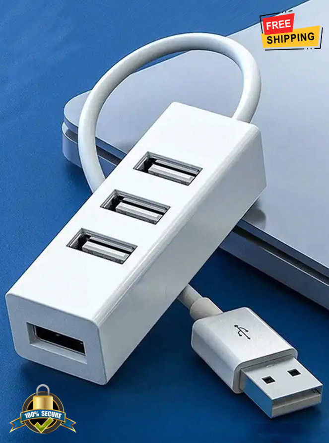 4-Port USB 2.0 Hub Extender Adapter with On/Off Switch for PC, Laptop & More