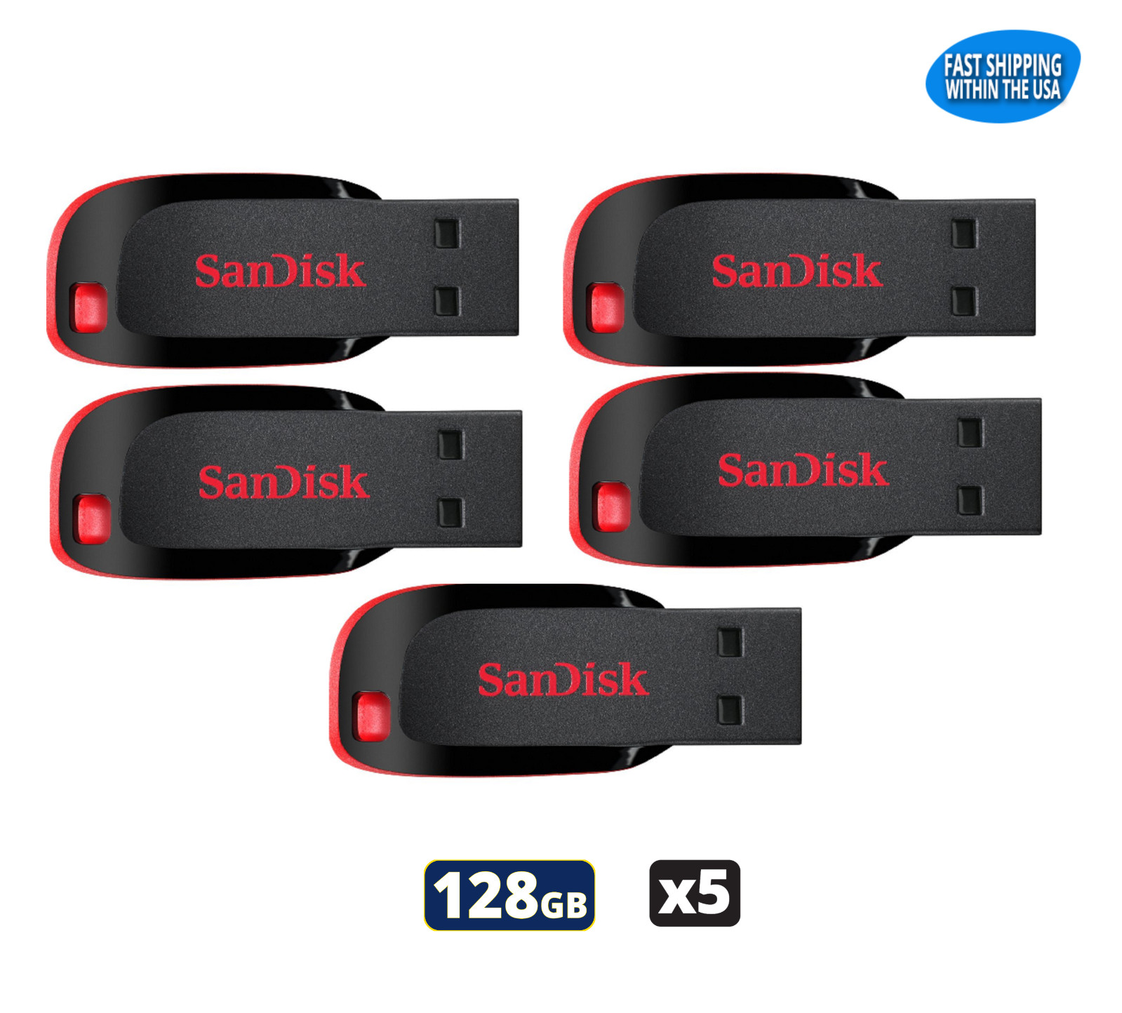 SanDisk Cruzer Blade 128GB USB 2.0 Flash Drive Thumb Drive Pen Drive (5 Pack)