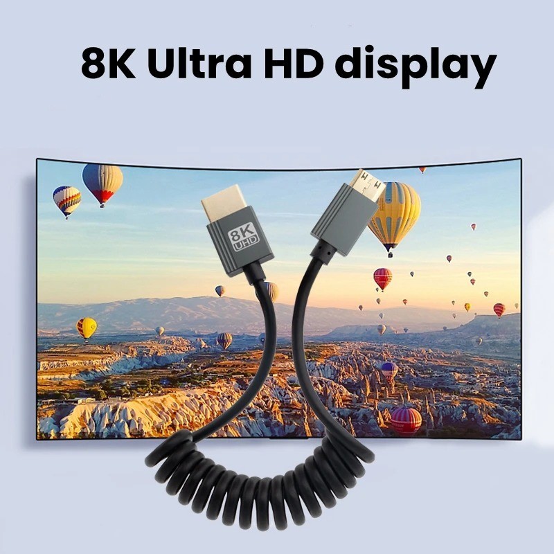 8K HDMI to MINI/Micro HDMI Coiled Cable 90 Degree Angled 2.1 Cable for Camera PC