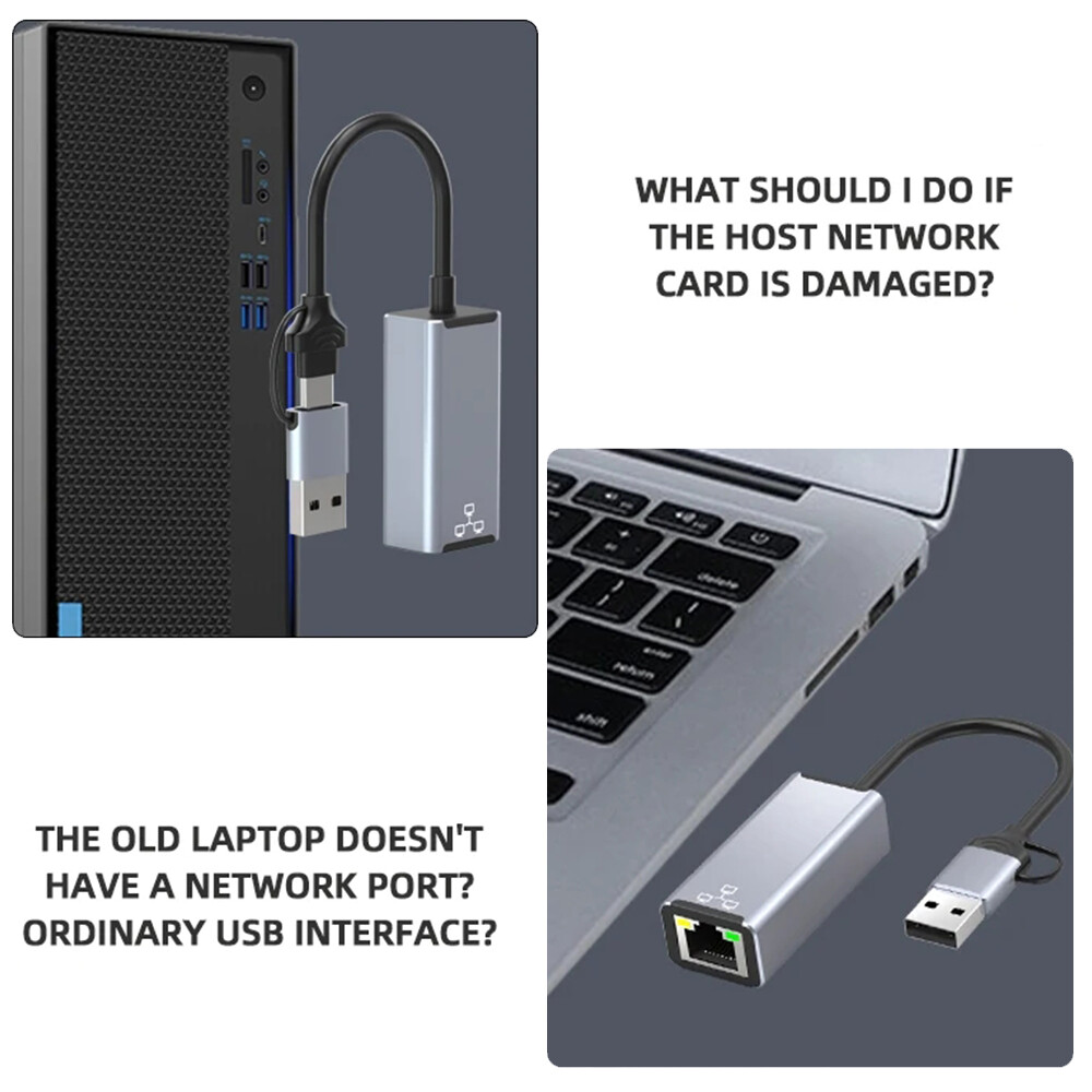 USB C Network Adapter Type-C to RJ45 Gigabit Ethernet 1000Mbps For Macbook Pro
