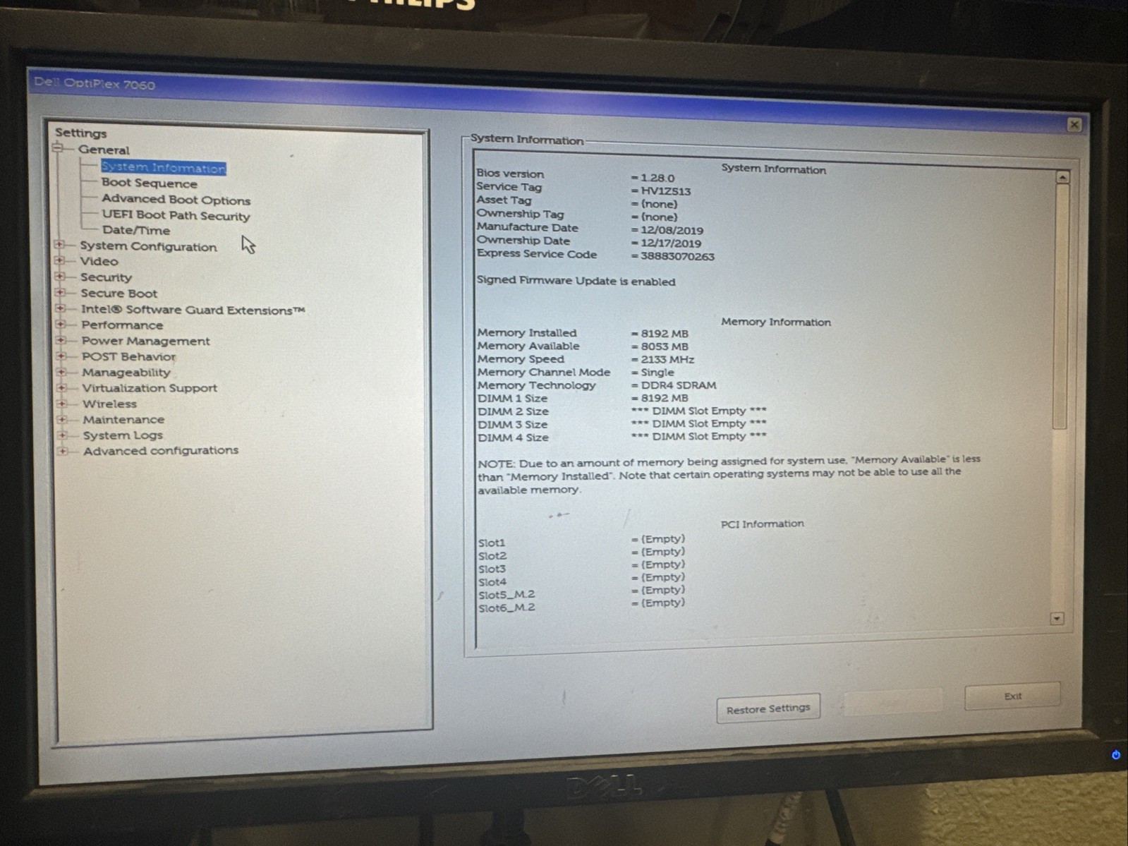 Dell Optiplex 7060 Mini Tower PC Intel Core i5-8500 8GB RAM *No HDD*