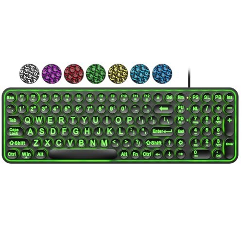 Large Print Backlit Keyboard,Usb Wired Lighted Computer Keyboard with 7-Color Ba